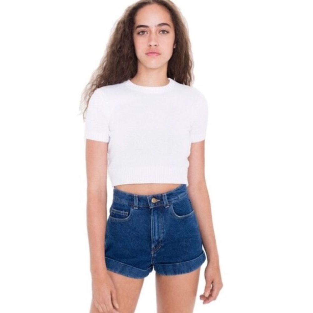 American Apparel High Waisted Denim Jean Shorts Rolled Hem Size 25